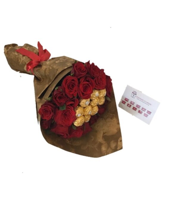 flowers bouquet & Ferrero chocolate Online Flowers & Gifts Delivery